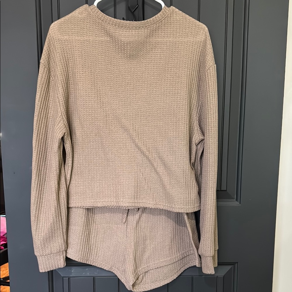 SHEIN Beige Waffle Knit Lounge Set Women’s XL Tan Shorts